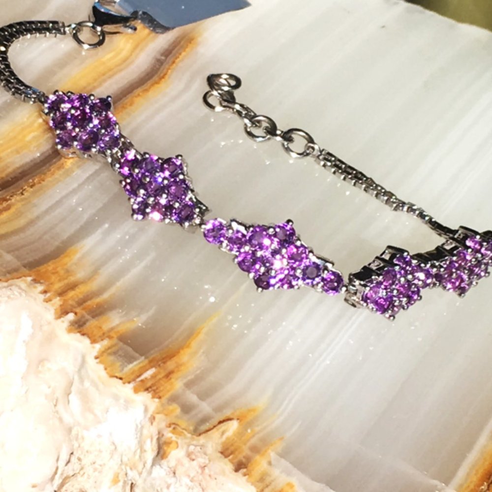 Amethyst .925 Bracelet w/ Extender 7"-8" Adjustable Sterling Silver Genuine Gems